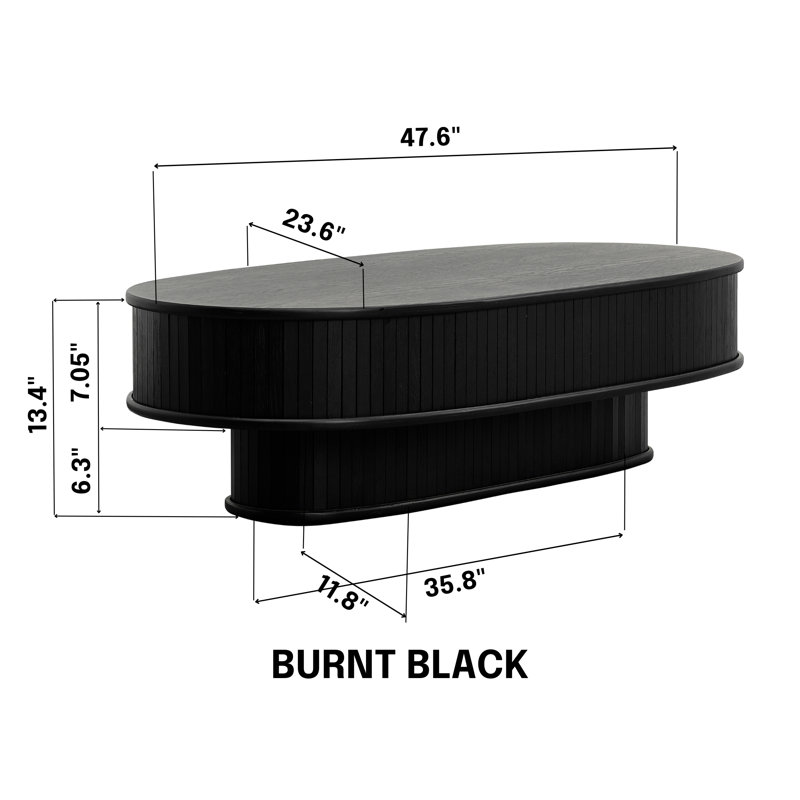 NTC STREAM DOU Coffee Table Modern Double-Layer Oval Wooden Centre Table with Vertical Groove Design, Stylish Living Room Decor, Contemporary Minimalist Style for Home and Office, Easy Assembly