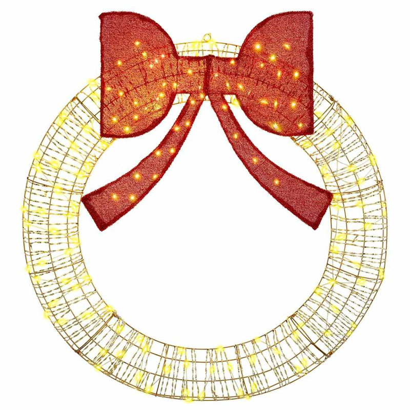 vidaXL Wreath with 80 LEDs PET, 120cm H x 120cm W x 10cm D, Gold