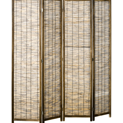 Paravent portatif de 1,7 m (5,5 pi), composé de 4 panneaux de séparation. Tissé, en bois, compact et pliable. Parfait pour les bureaux et les balcons.