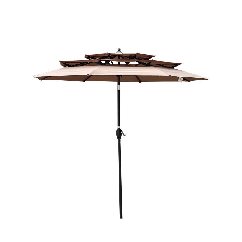 Parasol de patio extérieur 9 pieds 3 étages, Tanné
