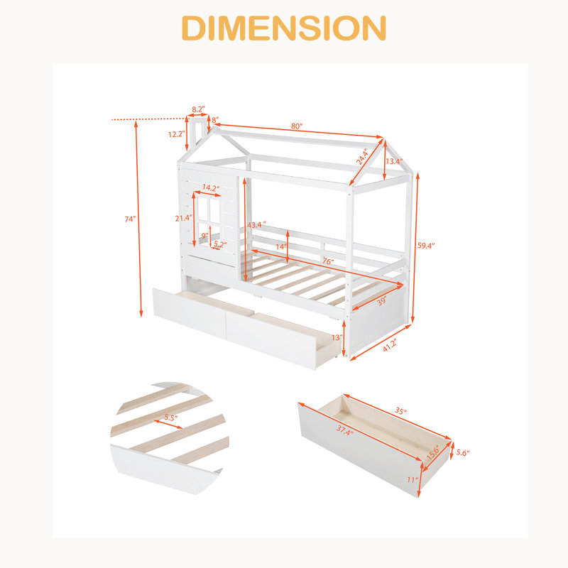 Lit simple en bois avec deux tiroirs