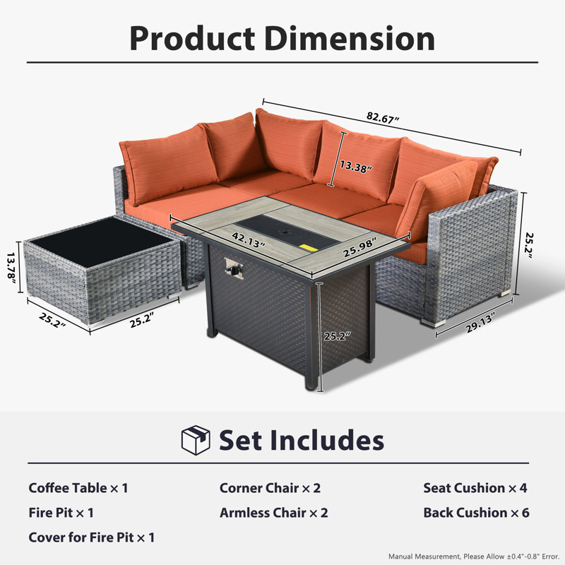 Chappotin Wicker 4 - Person Modular Patio Conversation Set with Cushions, Orange Red
