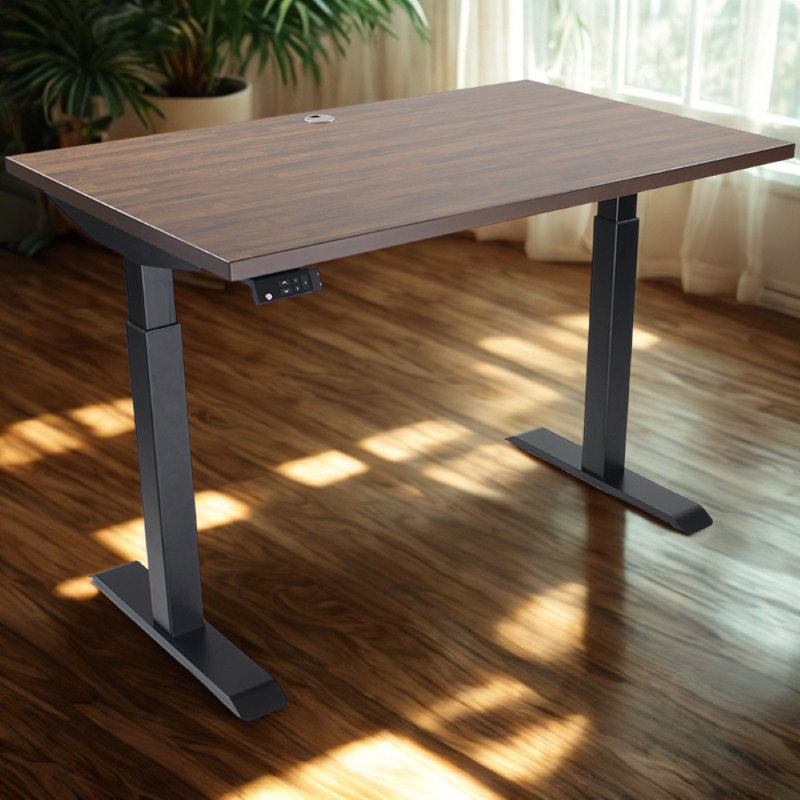 Skyscraper Electric Height Adjustable Standing Desk, Dual Motor and Digital Control with Memory, 48x30, Walnut Block Top with Black Frame