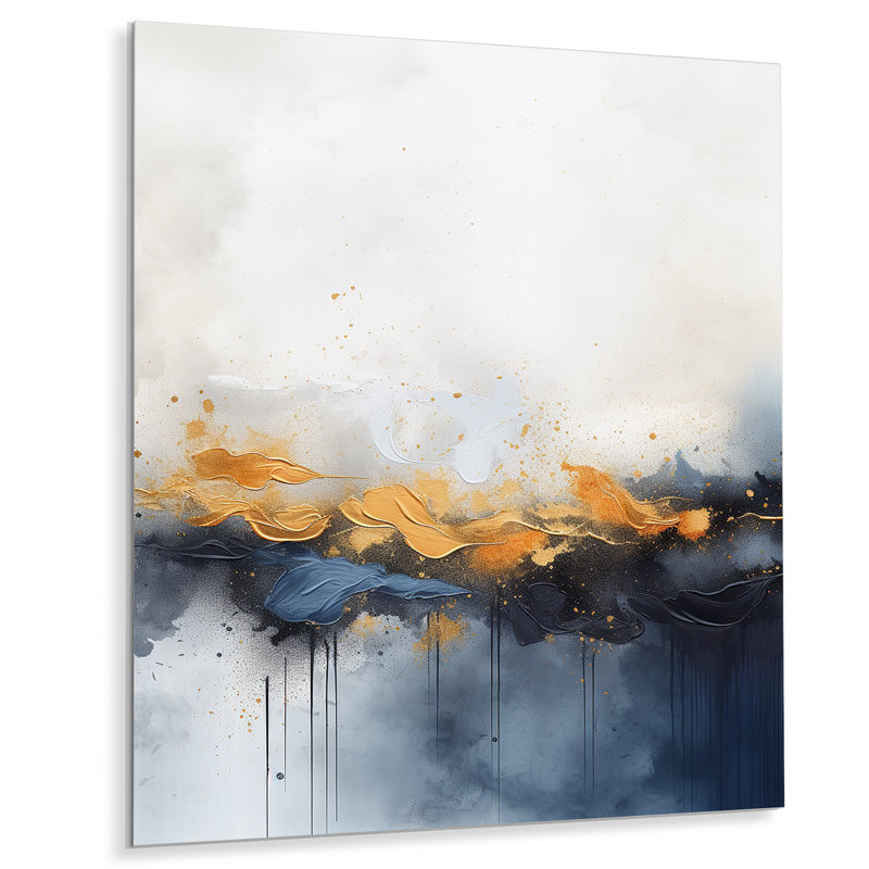 «Blue and Yellow Fluid Harmony», peinture abstraite I - Art mural abstrait en métal, H 32 po x l 24 po x P 1 po