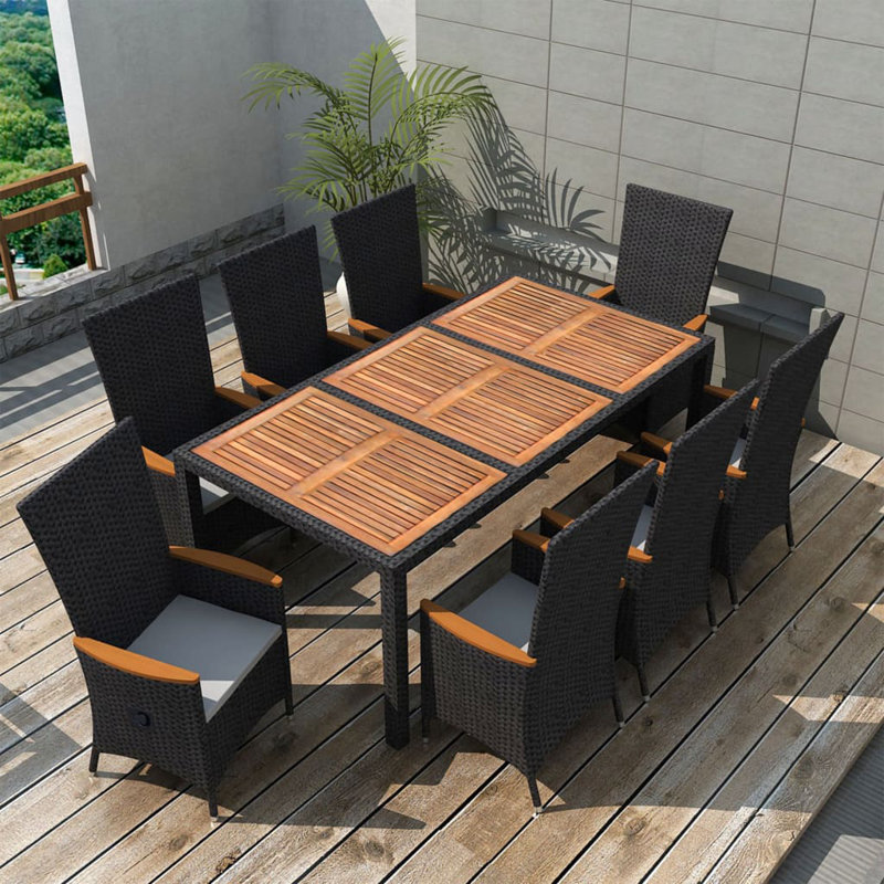 Brentt Rectangular Dining Set with Cushions, 9