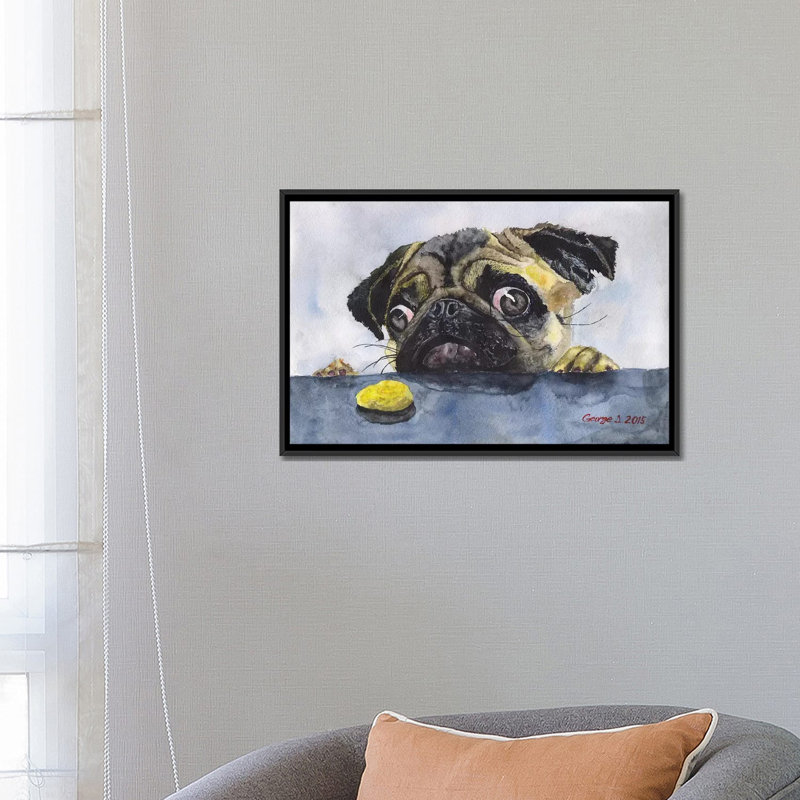 Carlin et biscuit, reproduction sur toile, H 18 po x l 26 po x P 1,5 po, Toile avec cadre noir, Pas de tapis