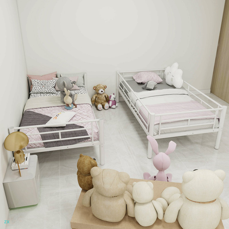 Lit superposé simple au-dessus d'un lit simple en métal pour enfants, filles, structure de lit en métal avec échelles et garde-corps, 2 lits convertibles, aucun sommier requis