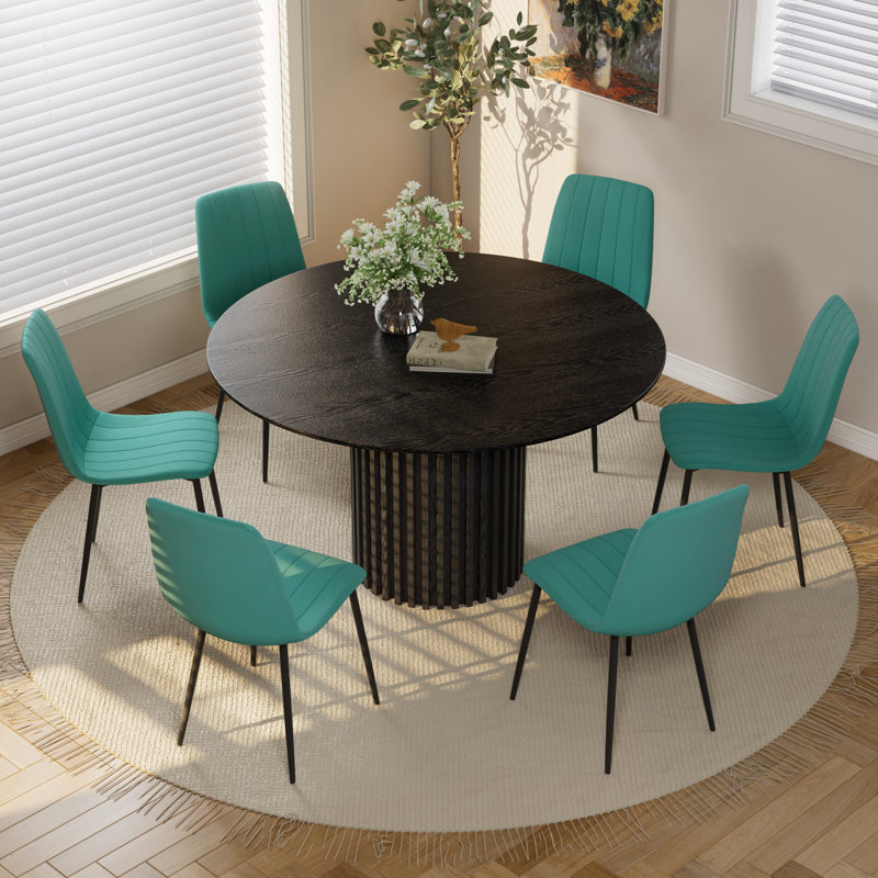 Ensemble de table de salle à manger, Noir, 7, Vert