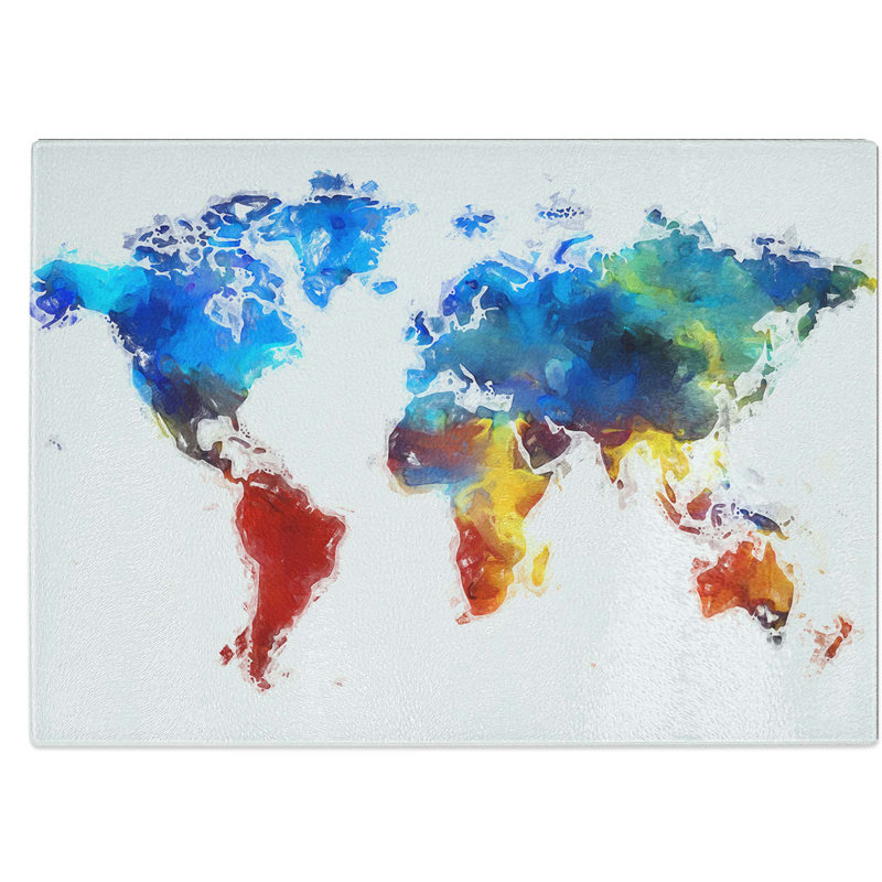 Tempered Glass Map of the World Chopping Board, 28.5 cm W x 20 cm L