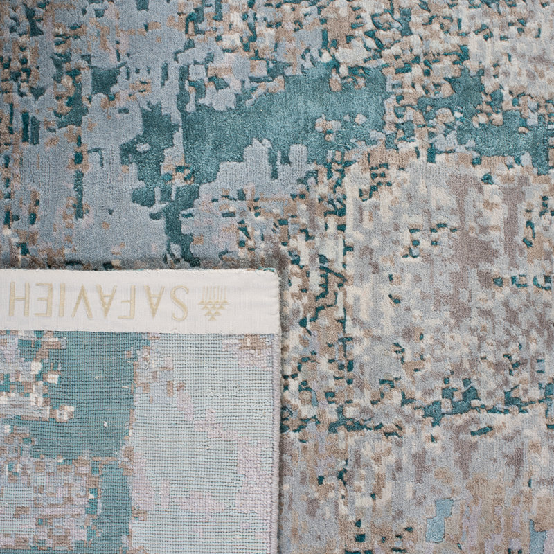 Hand-Knotted Worn Denim Abstract Wool Silk 8' x 10' Rug