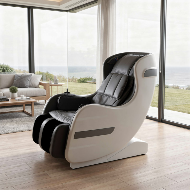 Fauteuil de massage Marty 7 modes avec rouleau 3D, similicuir noir, Black/White
