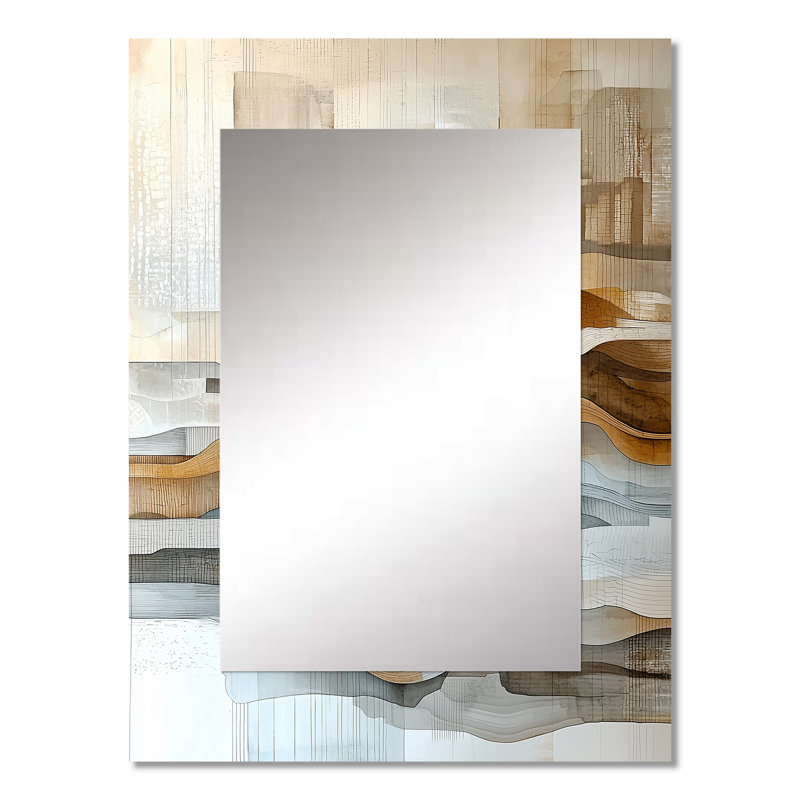 Urban Jazz Of Abstract Line Art II - Landscape Line Art Large Mirror, White Unique Wall Mirror Decor, Printed Metal Art