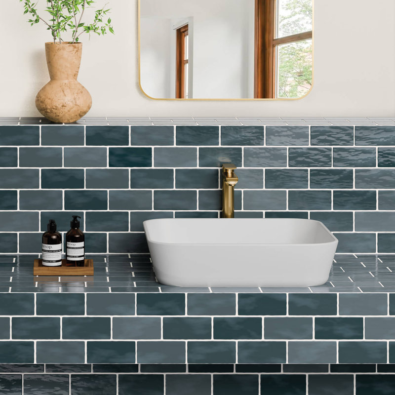 Marin 2.5" X 5" Ceramic Wall Tile, Dark Gray