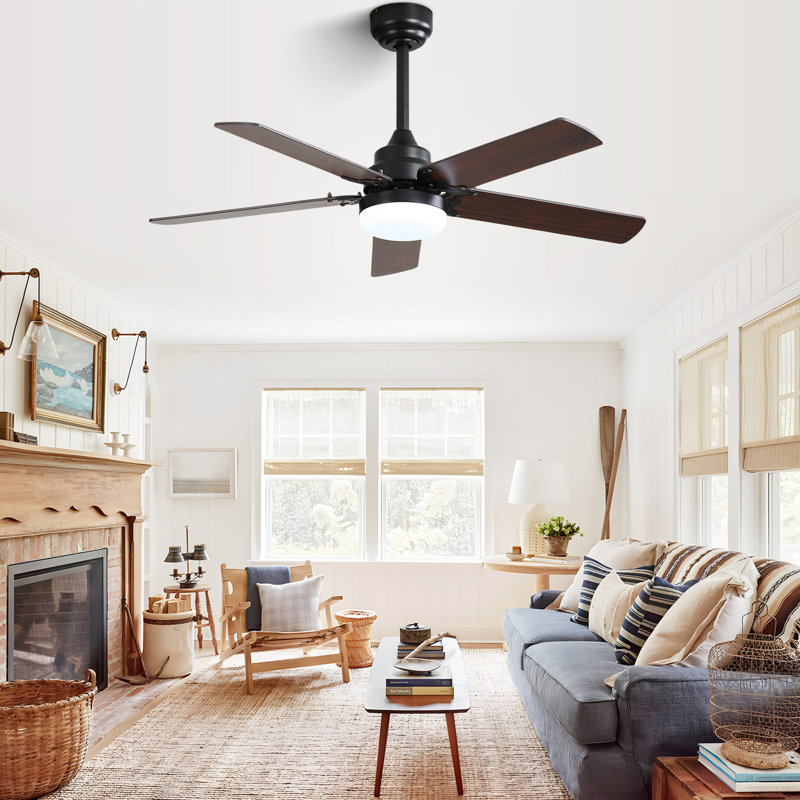 42 Inch Modern Ceiling Fan With LED Light 5 Blades Remote Control Reversible DC Motor White, Walnut, Black