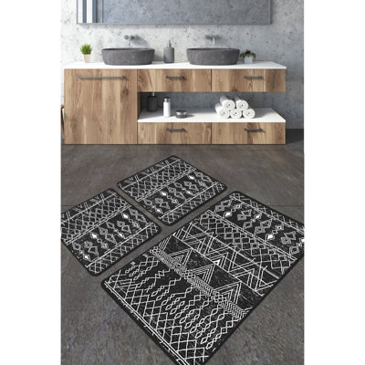 Ensemble de luxueux tapis de bain (2 pièces), noir, anthracite et blanc | 100% polyester, 23,6 po x 39,4 po et 19,7 po x 23,6 po | Antibactérien, antidérapant, lavable à la machine, hauteur des poils doux: 0,4 pouce | Parfait pour les salles de bain ?