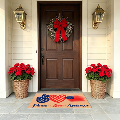 Paillasson Peace Love America, 24 x 36 po, intérieur extérieur, jour de l'Independance