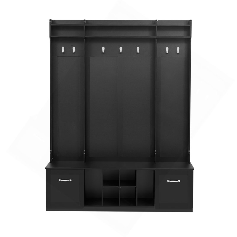 5-In-1 Entryway Bench With Coat Rack, 7 Sturdy Hooks, 2 Spacious Drawers And Adjustable Shelves, 58.8'' Wide Hall Tree With Metal Handles For Hallway, Entryway, Living Room