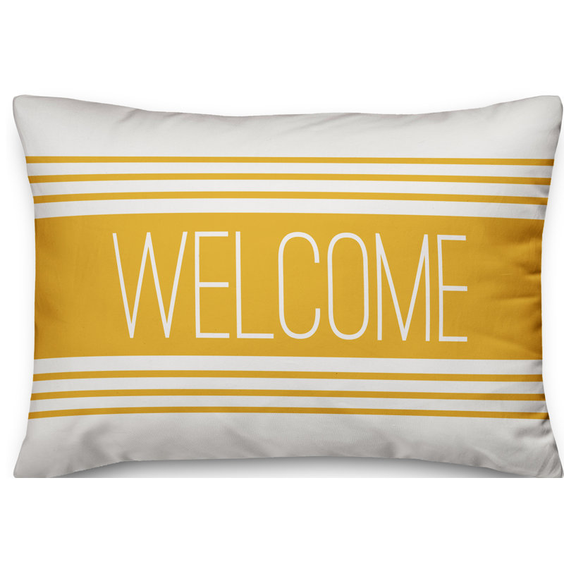 Textual Outdoor Throw Pillow, Yellow