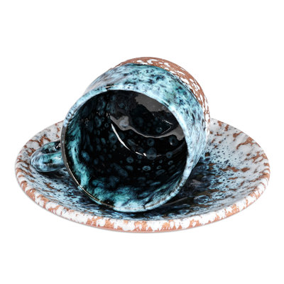 Orren Ellis Handmade Blue Coffee Breeze Ceramic Cup And Saucer