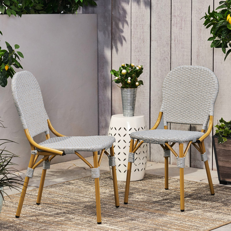 Chaises bistro d'extérieur grises, de 2, en aluminium avec style français, rouille pour jardin