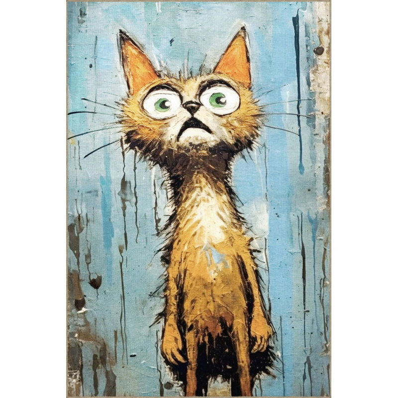 Multicolored Surrealist Design Cartoonist Cat Patterned Modern Decorative Carpet, Runner 3'4" x 9'11"