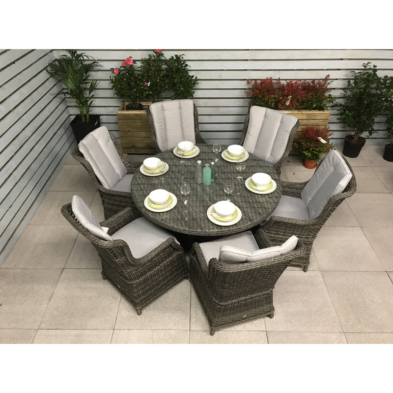 Southwell 6 - Person Patio Dining Set Umbrella Hole Included Round Table with Cushions Included