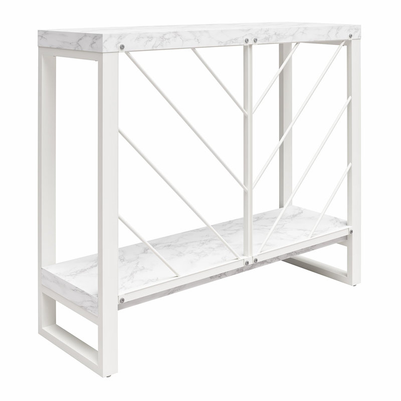White Faux Marble and Steel Console Table with Storage Shelf