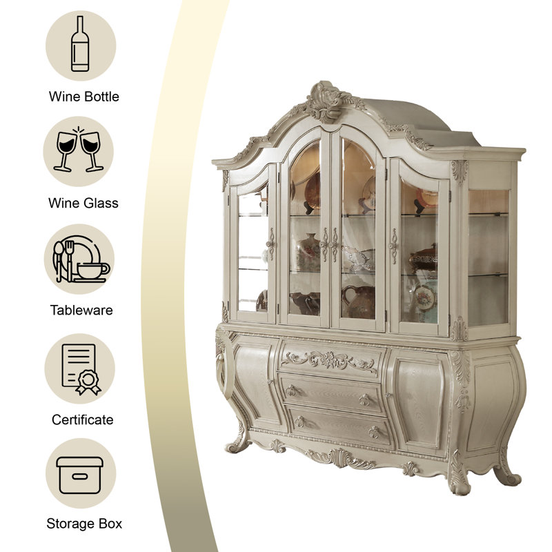 Buffet, armoire buffet, armoires flottantes, Blanc antique / beige