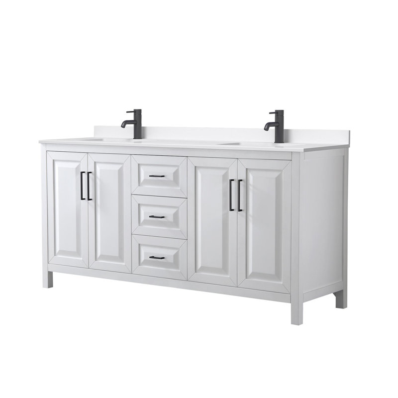 Daria 72'' W Vanity, Matte Black, White, White Quartz