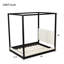 Lit plateforme à baldaquin en bois avec tête de lit tapissier, structure noire et tissu blanc-218956791