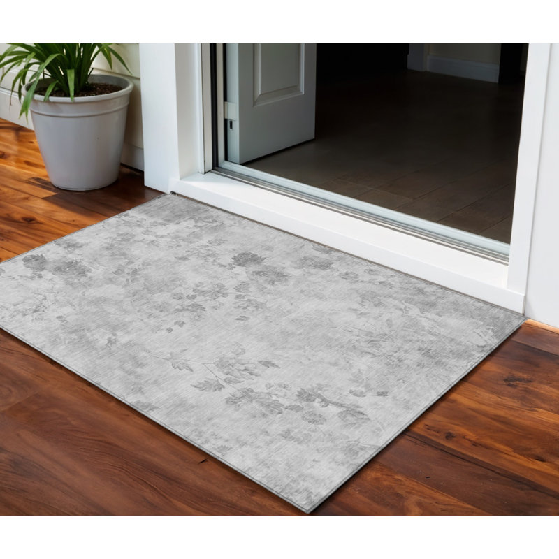 Tapis extérieur gris anthracite lavable floral 3 pi x 5 pi