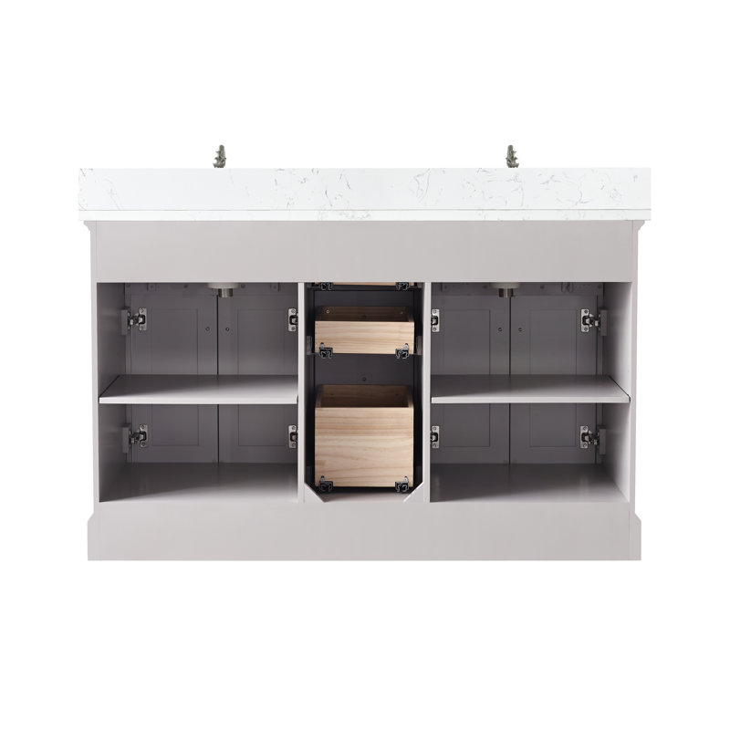 Ensemble de meuble-lavabo double 54 po Currahee, Taupe / nickel brossé