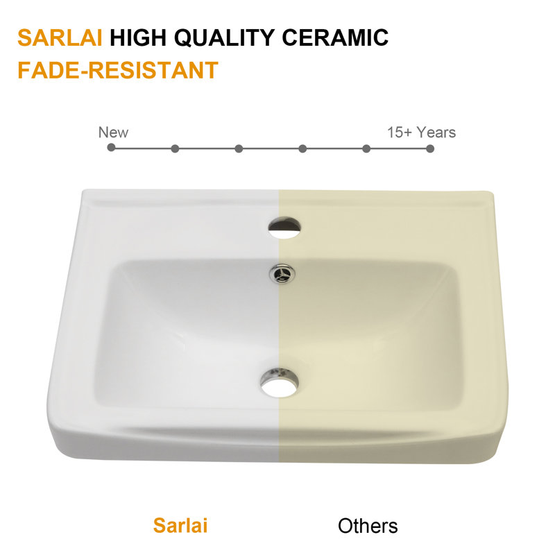 Lavabo de salle de bain mural rectangulaire en céramique avec trop-plein 20 po L x 14 po