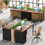 Bureau d'ordinateur 47 po avec 5 tiroirs et armoire réversible, bureau rustique brun et noir avec rangement, table d'écriture moderne pour petits espaces-1349850662