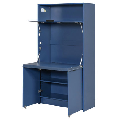 Garde-manger compact, buffet de 69 po de hauteur avec huche et poste de travail pliable, armoire de rangement multifonctionnelle avec tablette réglable et prise de courant pour la salle à manger et le salon