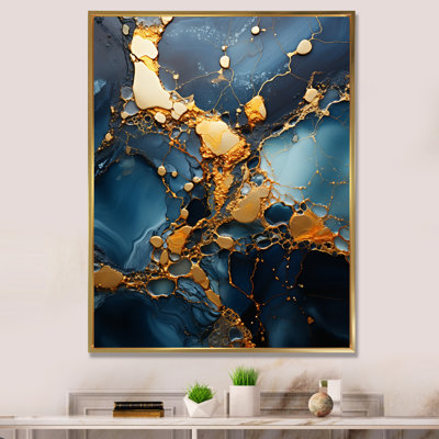 Or et bleu marble mosaïque agate V - reproduction d'art abstrait mural
