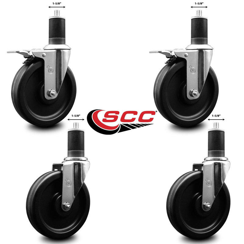 6 Inch Phenolic Swivel 1-5/8 Inch Expanding Stem Caster Set 2 Total Lock Brakes