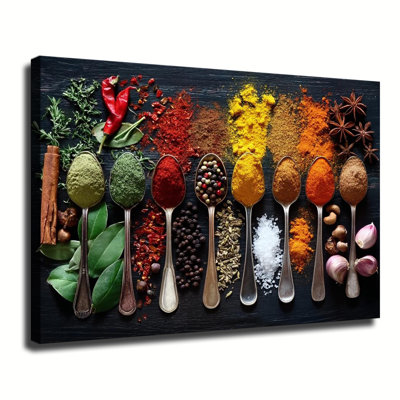 Assorted Spices And Herbs Culinary Still Life, Large Gallery Wrapped Canvas Wall Art Print For Living Room Bedroom