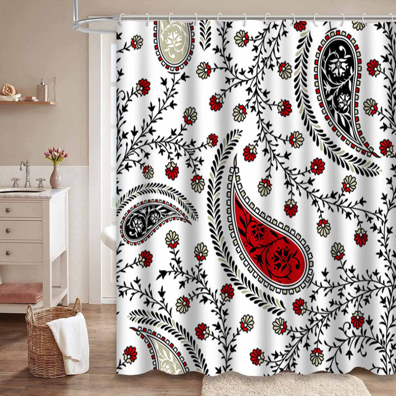 Rideau de douche rouge avec 12 crochets, L 72 po x l 72 po