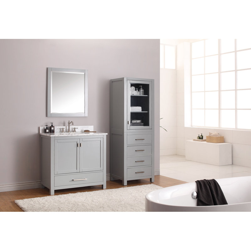 Modero 36" Single Bathroom Vanity with Top, Carrera White Marble, Chilled Gray, Brushed Nickel