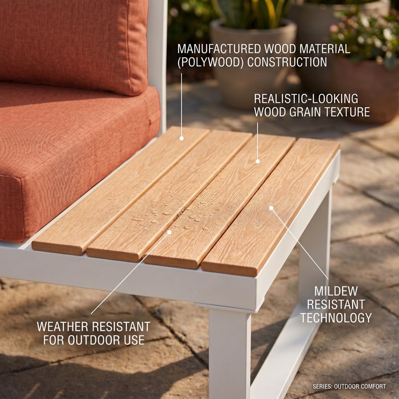 Ireona 5 - Person Modular Patio Conversation Set with Cushions, White/Brown Natural Wood, Orange