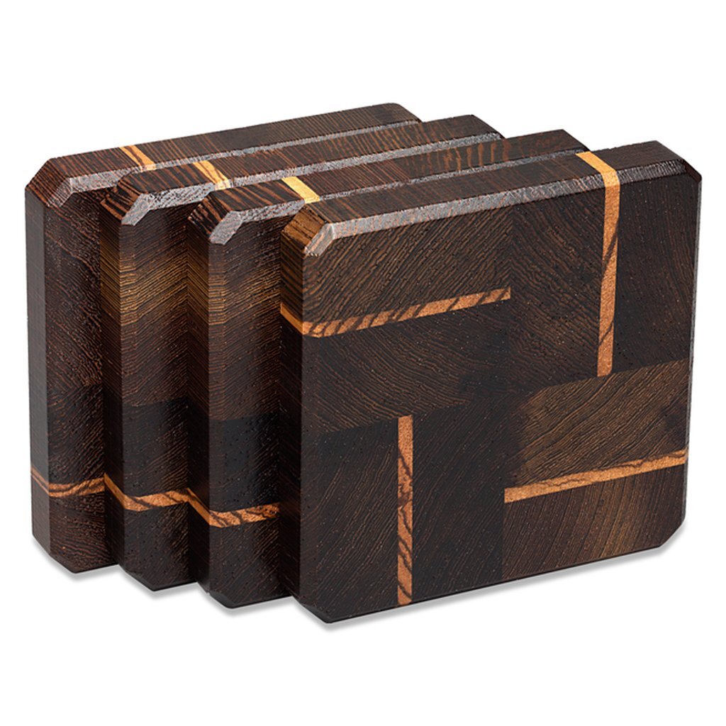 A & E Millwork Aem-5016 Tiger & Wenge Wood Coasters End Grain with Base - Set of 4, Size: 3.5 x 3.5, Brown