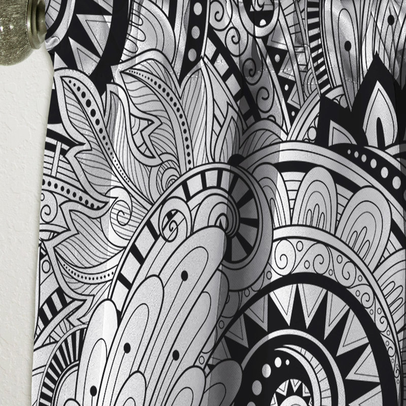 Motif floral monochrome abstrait - Rideau simple occultant bohème et éclectique abstrait, L 52 po x L 90 po