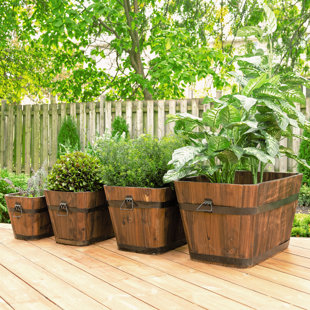Barrel Style Planters Wood Barrel Planter (Set of 4)