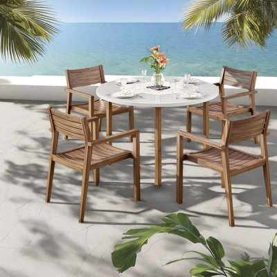 Elegant 5-piece Patio Dining Set, Acacia Wood, Modern Outdoor Style