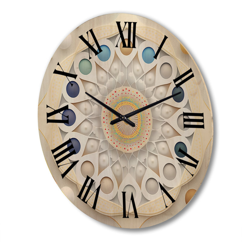 Horloge murale surdimensionnée en bois Visionary Dream Retro Mandala on White III, Très grand