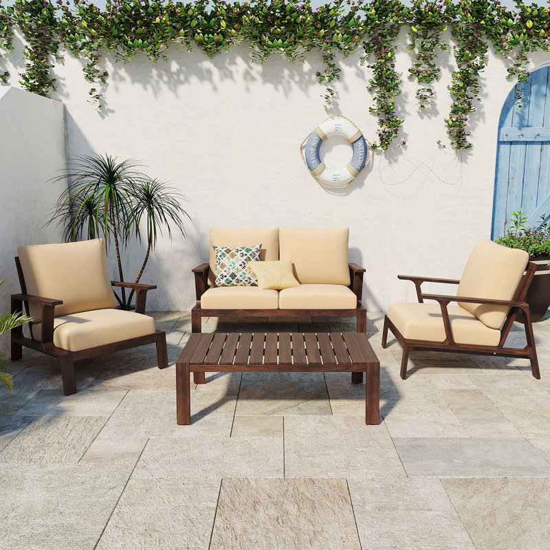 4 Pieces Outdoor Sofa Set 4-Person Patio Seating Group Outdoor Conversation Set With Cushions And A Coffee Table For Patios, Gardens, Or Balcony, Cushion