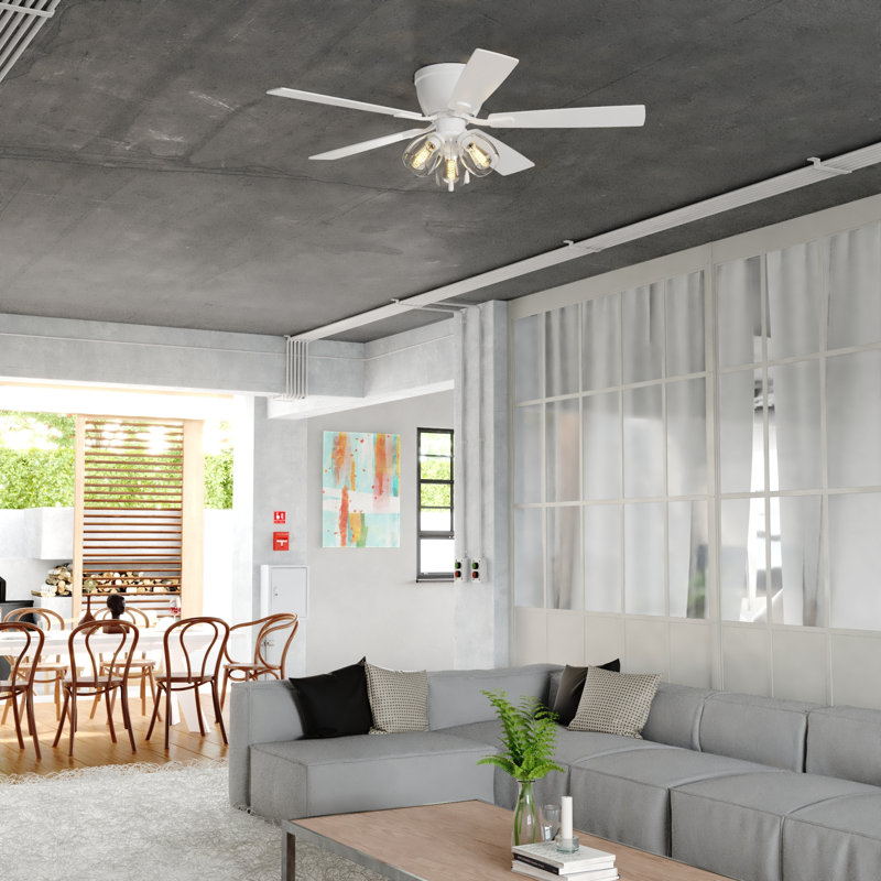 Ventilateur de plafond transitionnel encastré noir à profil bas 52 po Audronis, Blanc, Orme gris
