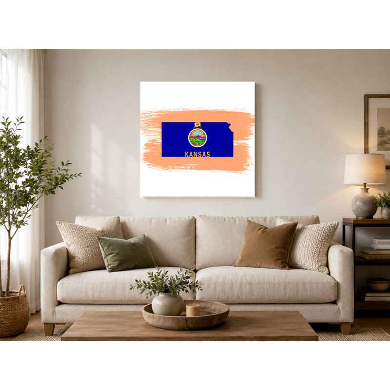 Kansas State Map Flag - art mural carré sur toile, 12" W x 12" H