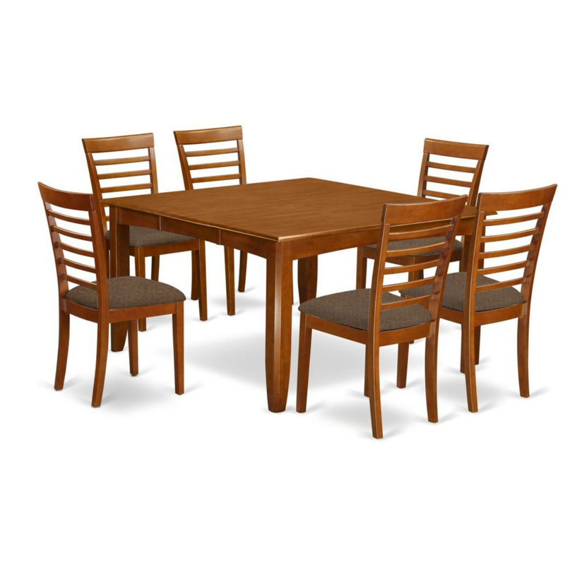 Ensemble de table de salle à manger 7 pièces 7 pièces 54 x 54 po, brun et brun, 7 (1 table + 6 chaises), Tissu en lin
